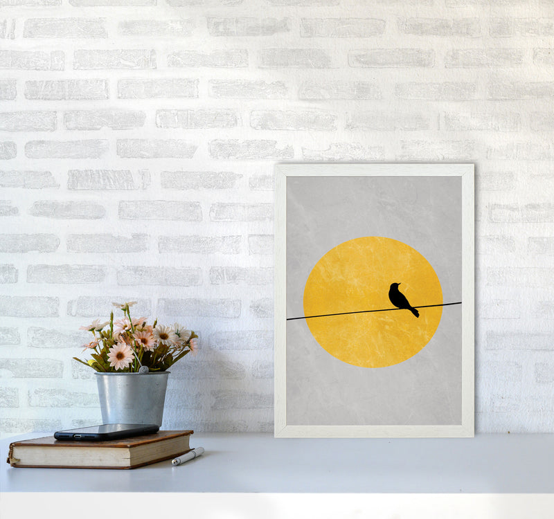 Lone Bird Art Print by Essentially Nomadic A3 Oak Frame
