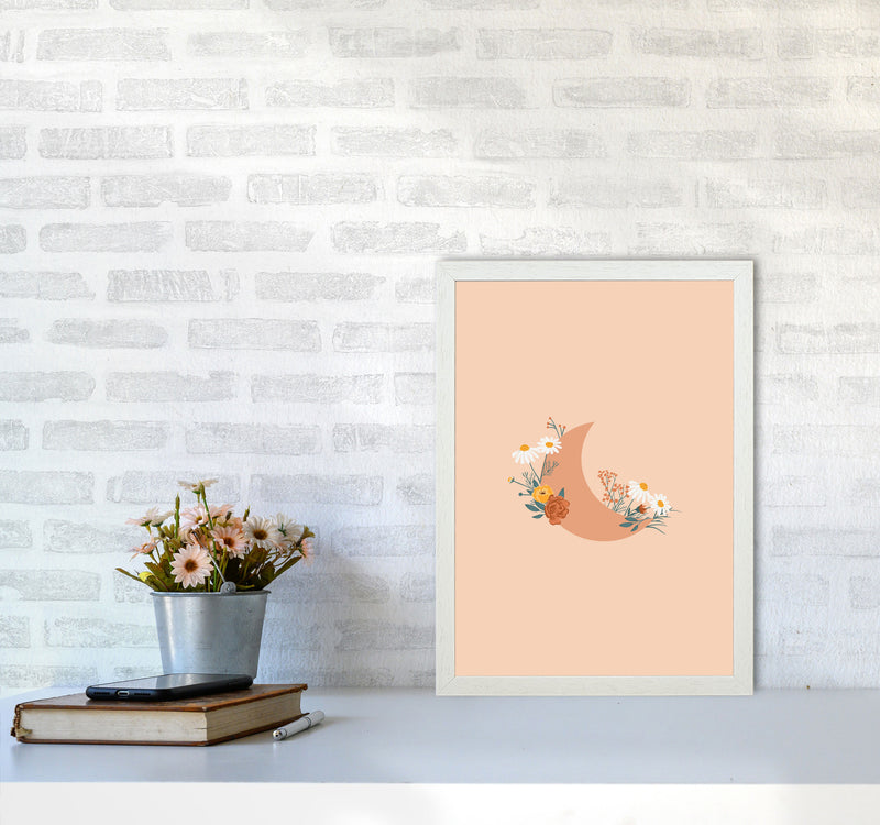 Moon Crescent Floral Art Print by Essentially Nomadic A3 Oak Frame