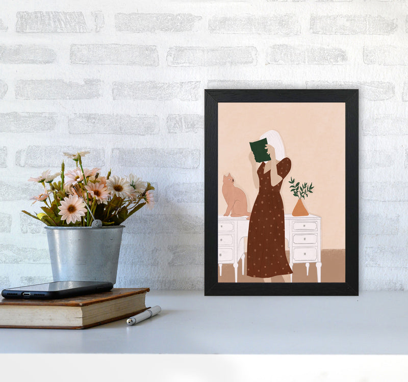 Girl Book Cat Art Print by Essentially Nomadic A4 White Frame