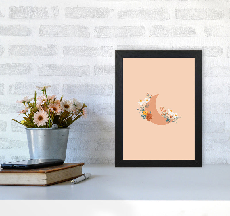 Moon Crescent Floral Art Print by Essentially Nomadic A4 White Frame