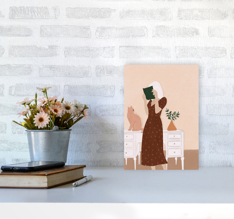 Girl Book Cat Art Print by Essentially Nomadic A4 Black Frame