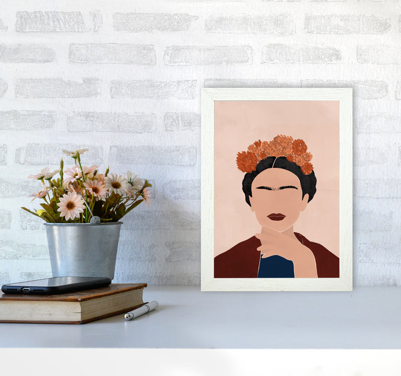 Frida Illustration Art Print by Essentially Nomadic A4 Oak Frame