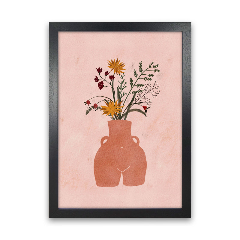 Figure Vase Flowers Art Print by Essentially Nomadic Black Grain