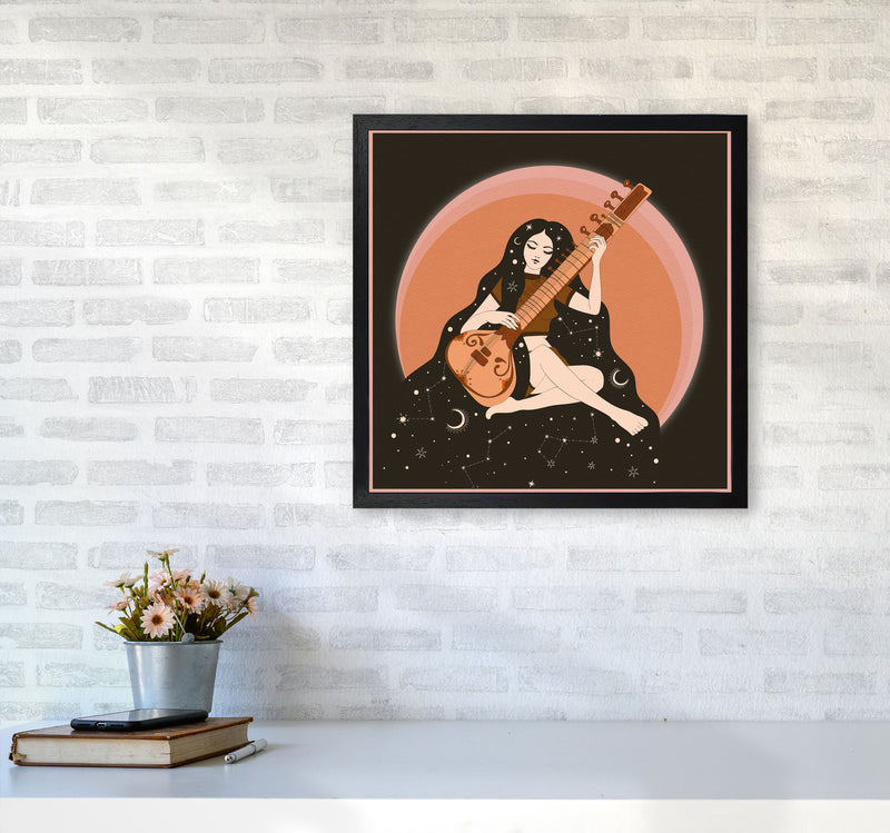 Sitar Girl 60 X 60Cm-Textured 01 Art Print by Inktally5050 White Frame