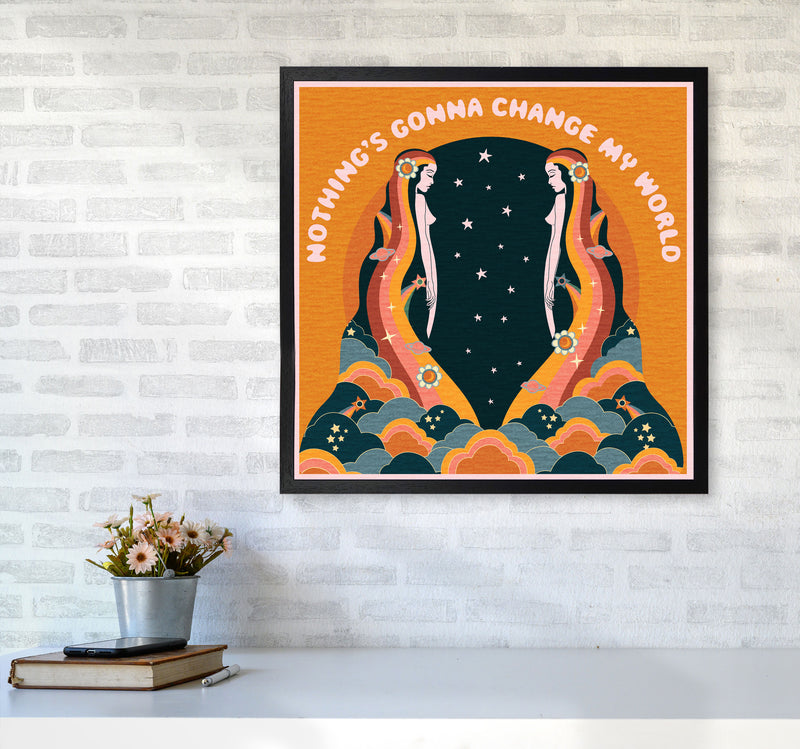 Change My World-Bordered-Orange-Text Art Print by Inktally6060 White Frame