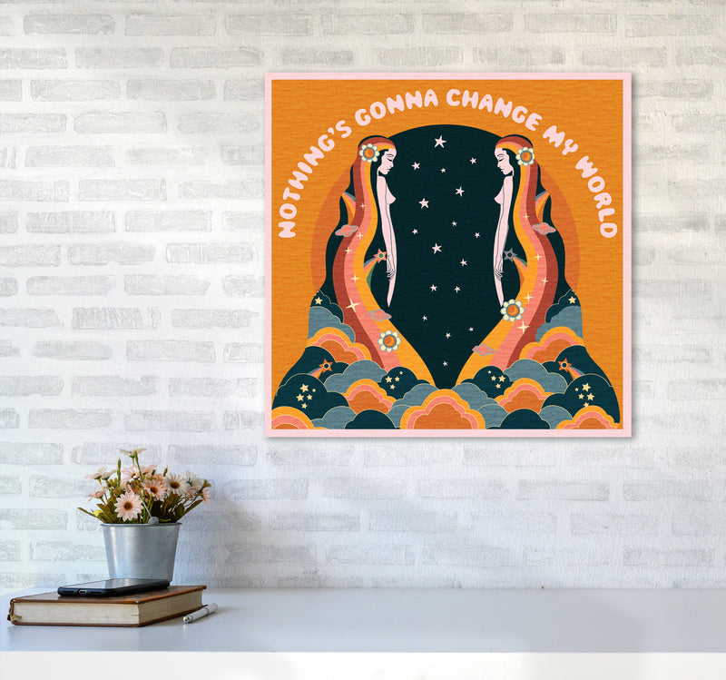 Change My World-Bordered-Orange-Text Art Print by Inktally6060 Black Frame