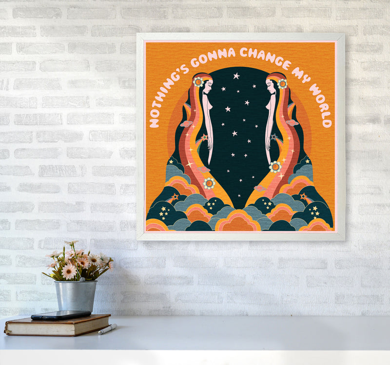 Change My World-Bordered-Orange-Text Art Print by Inktally6060 Oak Frame