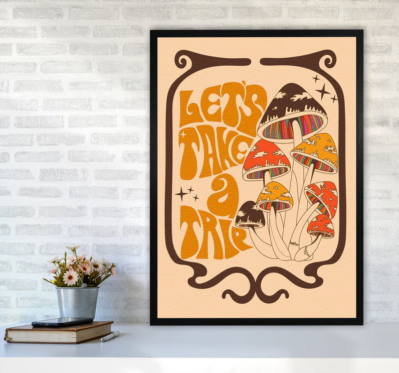 Mushies Bordered - Orange Brown Cream - A2-01 Art Print by Inktally A1 White Frame