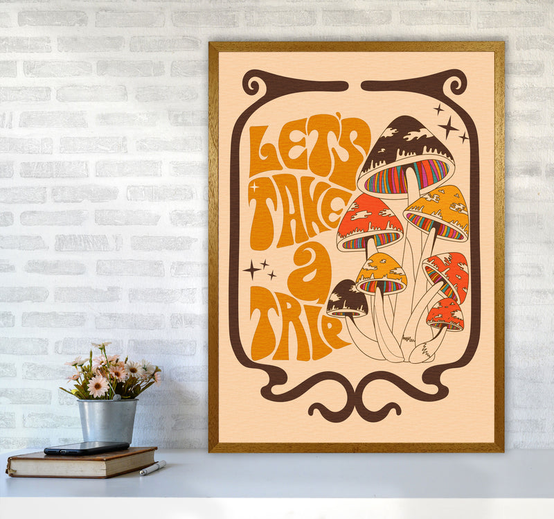 Mushies Bordered - Orange Brown Cream - A2-01 Art Print by Inktally A1 Print Only