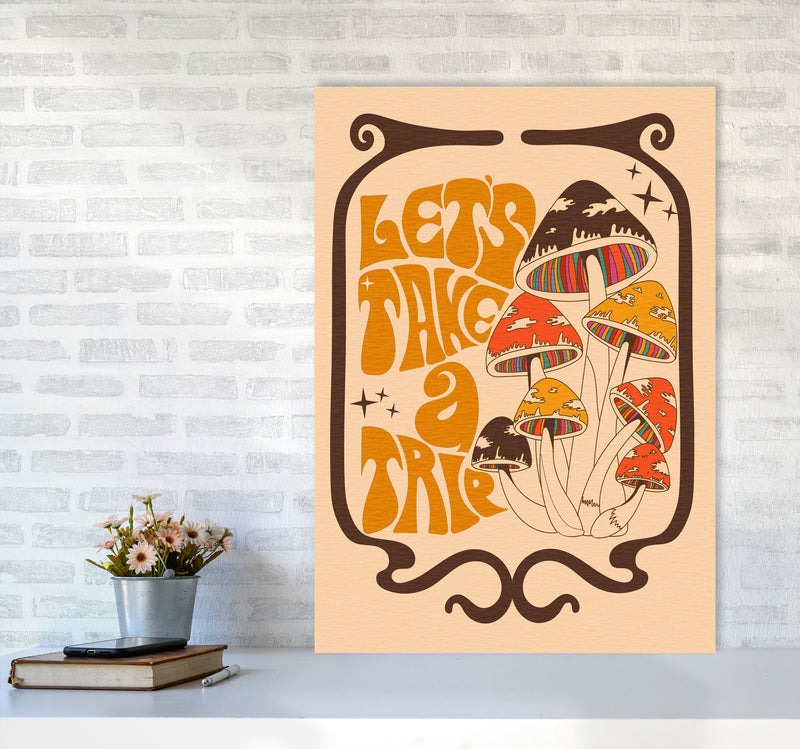 Mushies Bordered - Orange Brown Cream - A2-01 Art Print by Inktally A1 Black Frame
