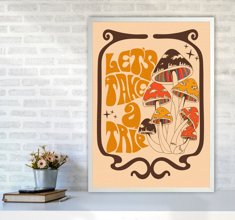 Mushies Bordered - Orange Brown Cream - A2-01 Art Print by Inktally A1 Oak Frame