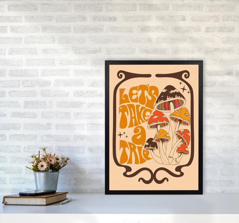Mushies Bordered - Orange Brown Cream - A2-01 Art Print by Inktally A2 White Frame