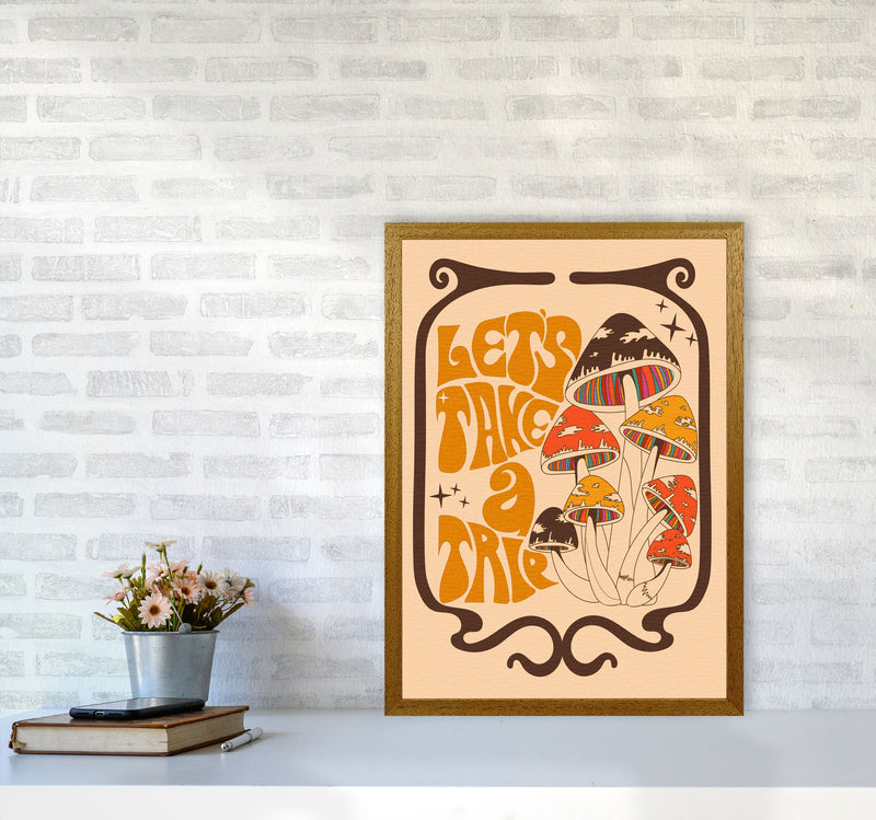 Mushies Bordered - Orange Brown Cream - A2-01 Art Print by Inktally A2 Print Only