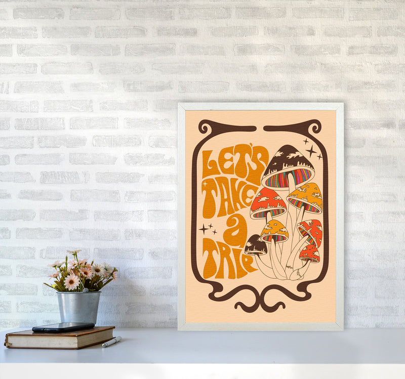 Mushies Bordered - Orange Brown Cream - A2-01 Art Print by Inktally A2 Oak Frame