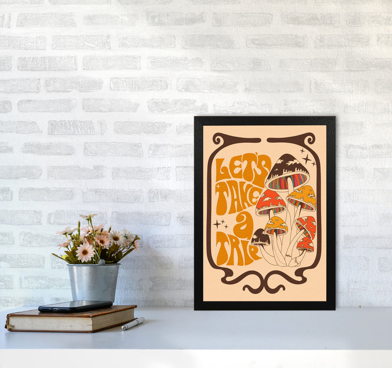 Mushies Bordered - Orange Brown Cream - A2-01 Art Print by Inktally A3 White Frame