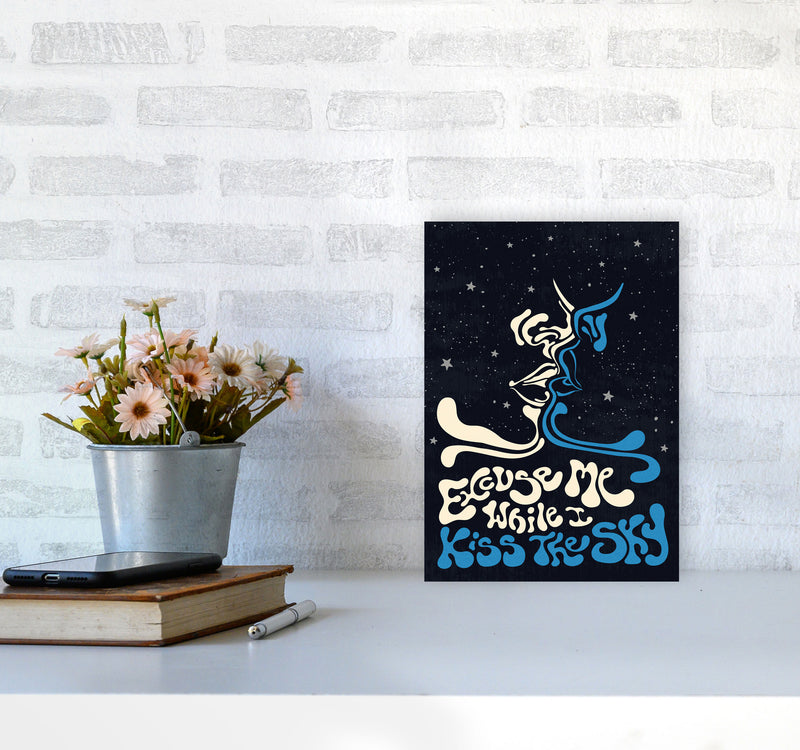 Kiss The Sky A2 Text Art Print by Inktally A4 Black Frame