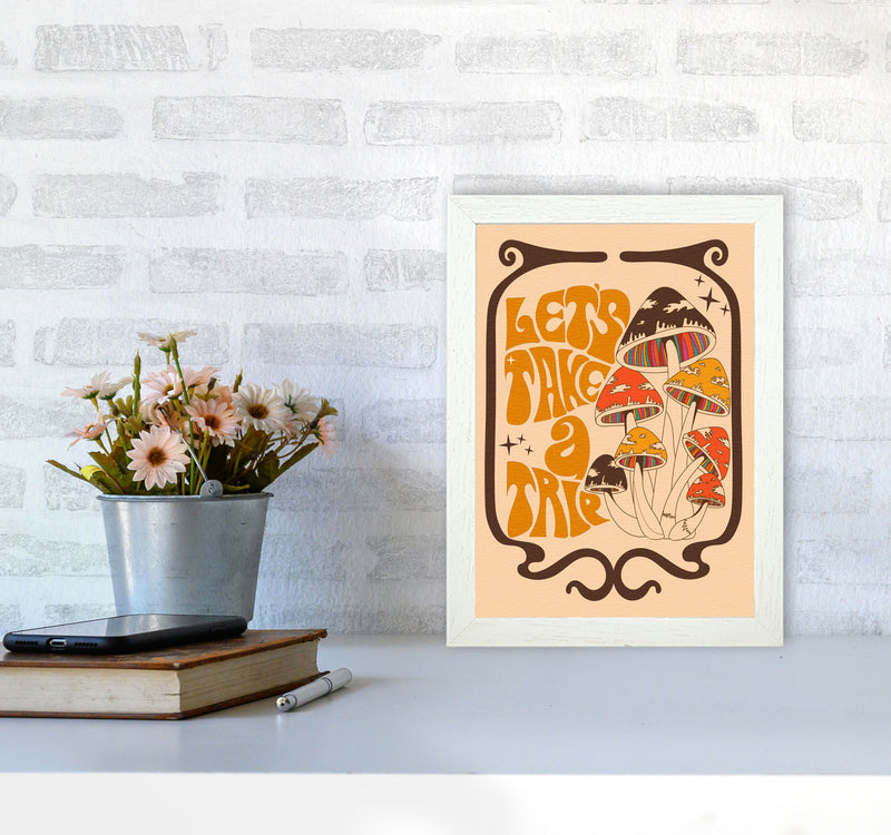 Mushies Bordered - Orange Brown Cream - A2-01 Art Print by Inktally A4 Oak Frame