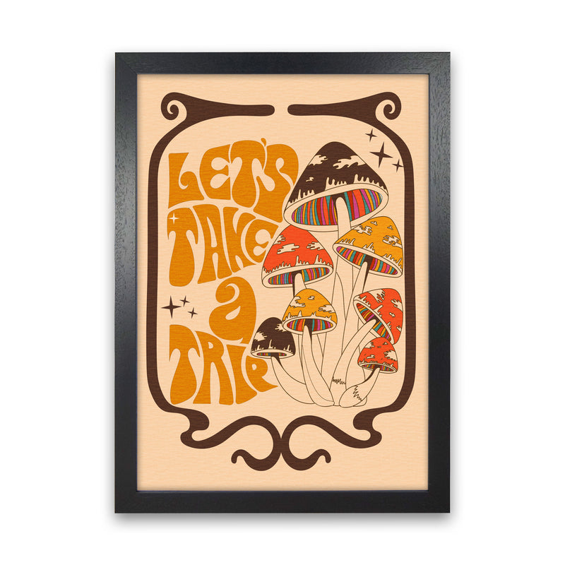 Mushies Bordered - Orange Brown Cream - A2-01 Art Print by Inktally Black Grain