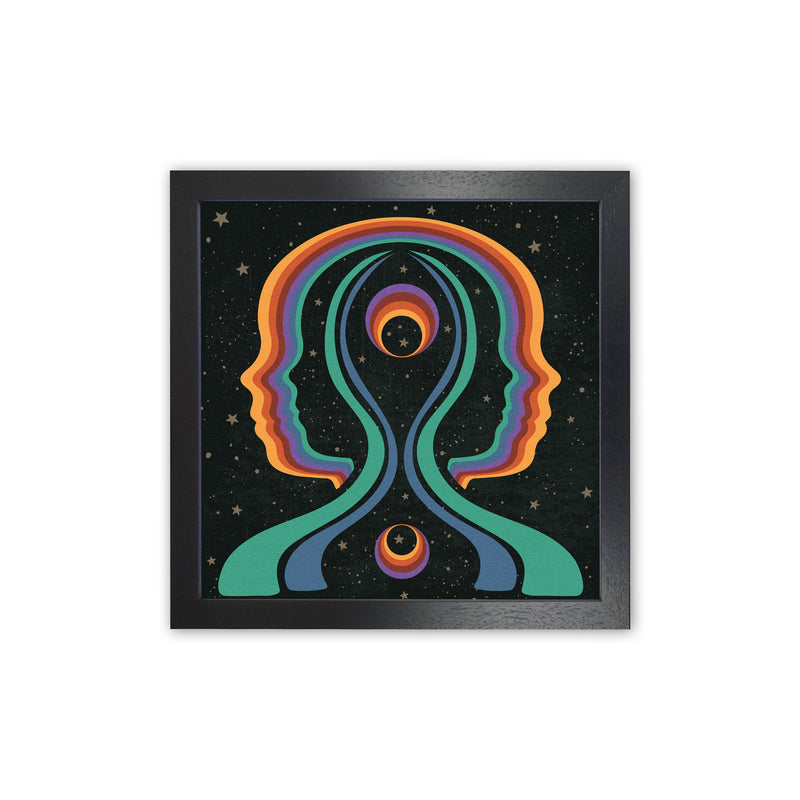 Rainbow Gemini Heads-Text Art Print by Inktally Black Grain