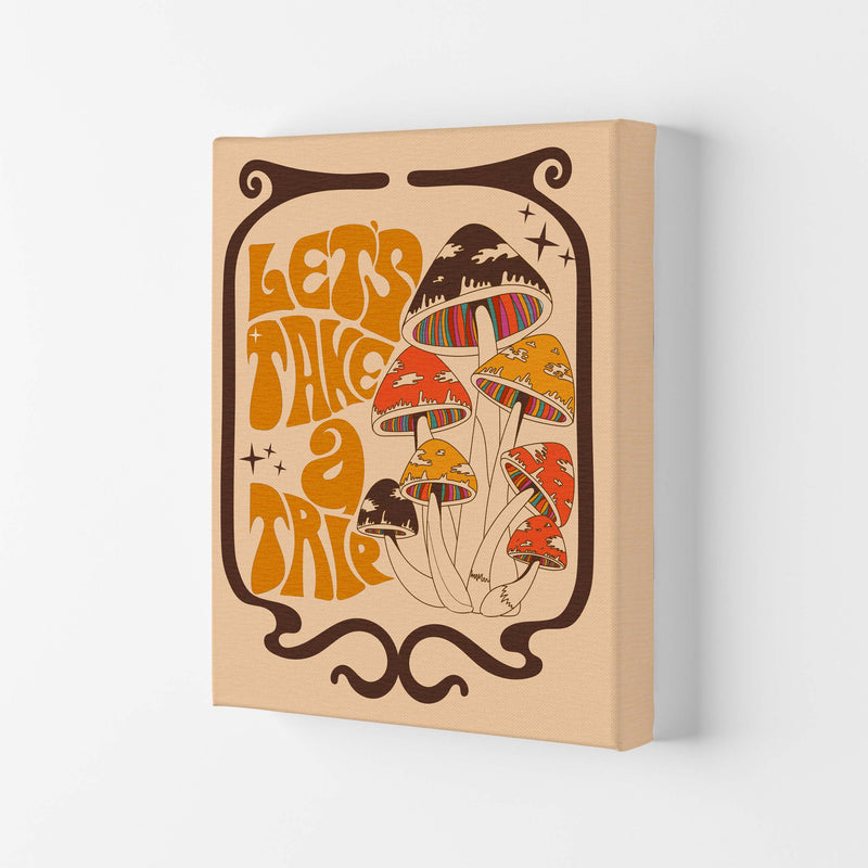 Mushies Bordered - Orange Brown Cream - A2-01 Art Print by Inktally Canvas