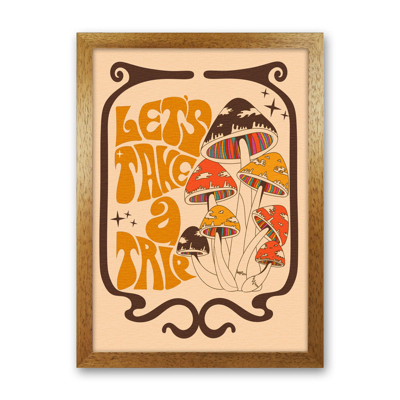 Mushies Bordered - Orange Brown Cream - A2-01 Art Print by Inktally Oak Grain