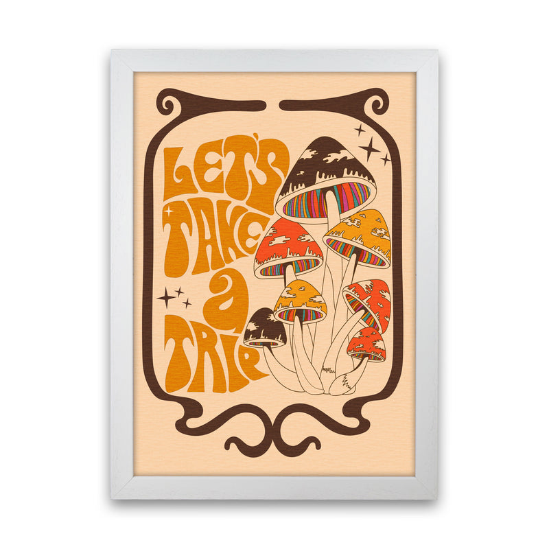 Mushies Bordered - Orange Brown Cream - A2-01 Art Print by Inktally White Grain