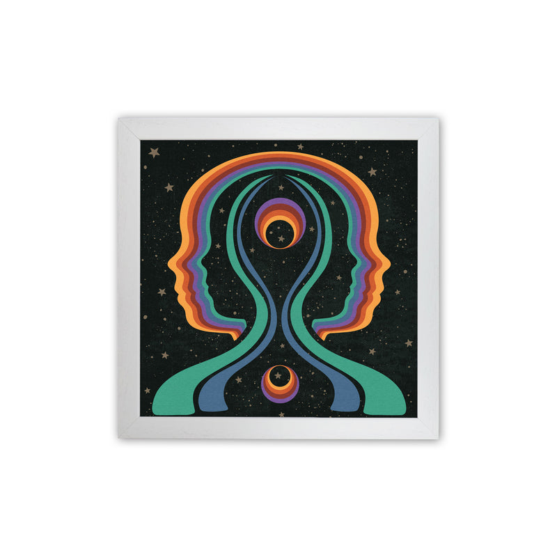 Rainbow Gemini Heads-Text Art Print by Inktally White Grain