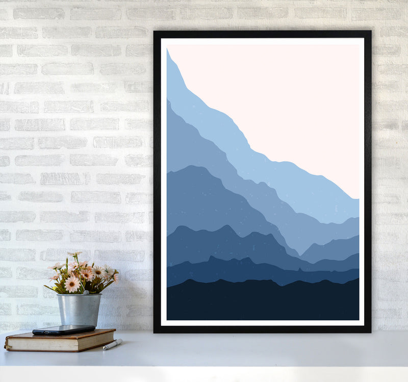 Blue Abstract Mountains Art Print by Jason Stanley A1 White Frame