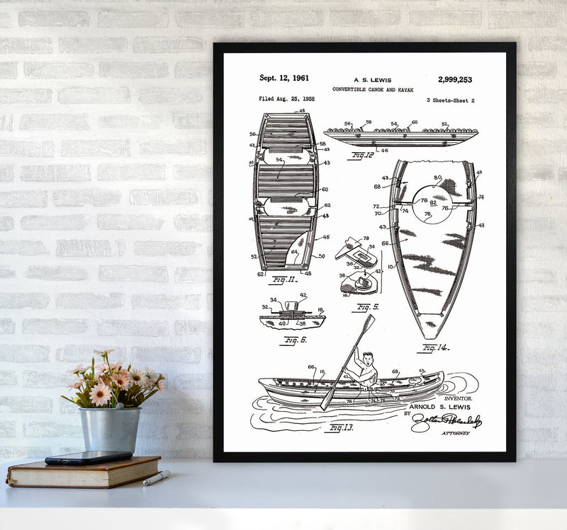 Canoe And Kayak Patent Art Print by Jason Stanley A1 White Frame