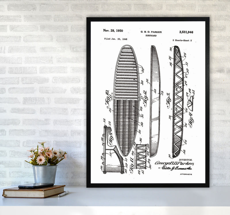 Surfboard Patent Design Art Print by Jason Stanley A1 White Frame