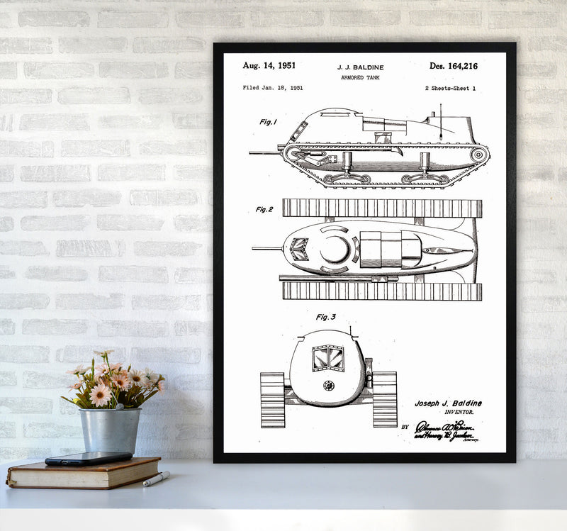 Armored Tank Patent White Art Print by Jason Stanley A1 White Frame
