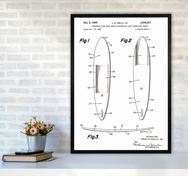 Surfboard Patent White Art Print by Jason Stanley A1 White Frame
