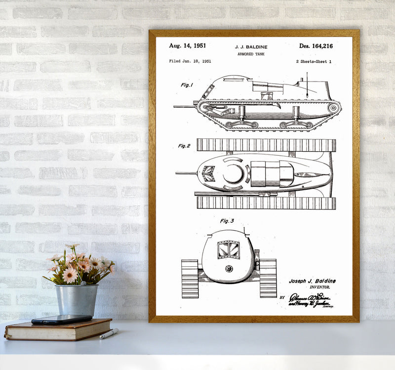 Armored Tank Patent White Art Print by Jason Stanley A1 Print Only