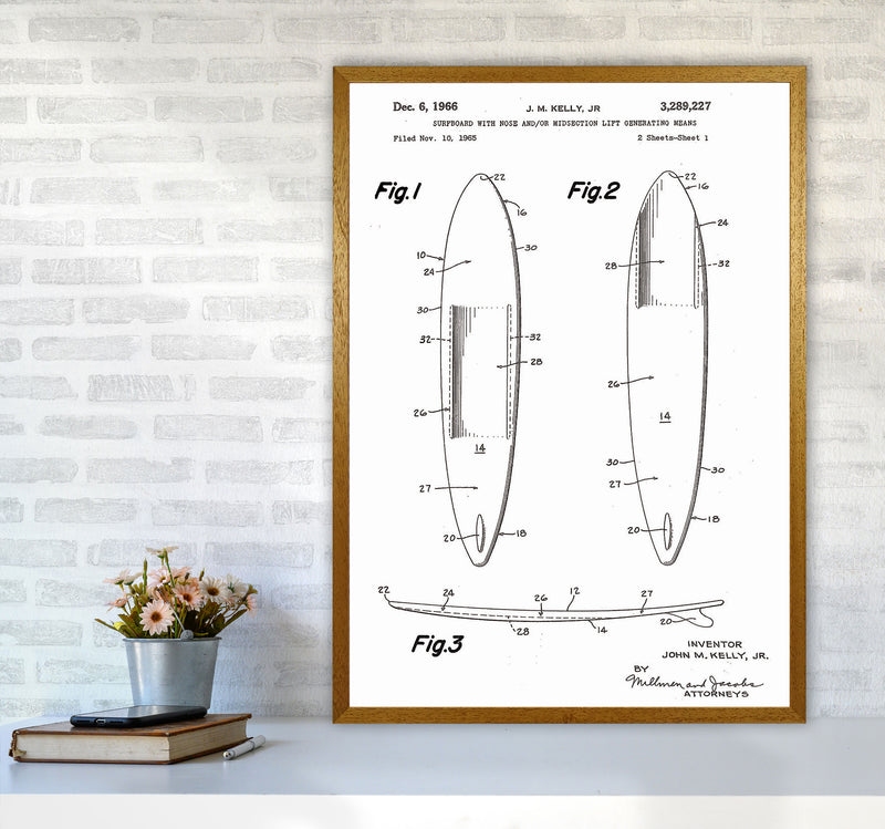 Surfboard Patent White Art Print by Jason Stanley A1 Print Only