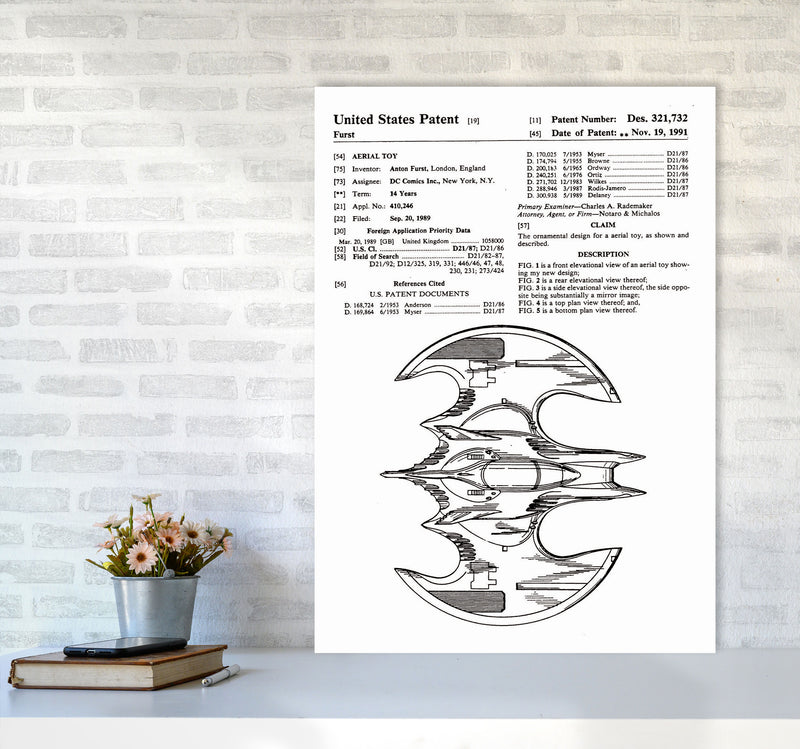 Batwing Patent Side View Art Print by Jason Stanley A1 Black Frame