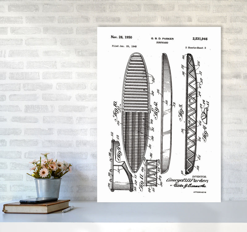 Surfboard Patent Design Art Print by Jason Stanley A1 Black Frame