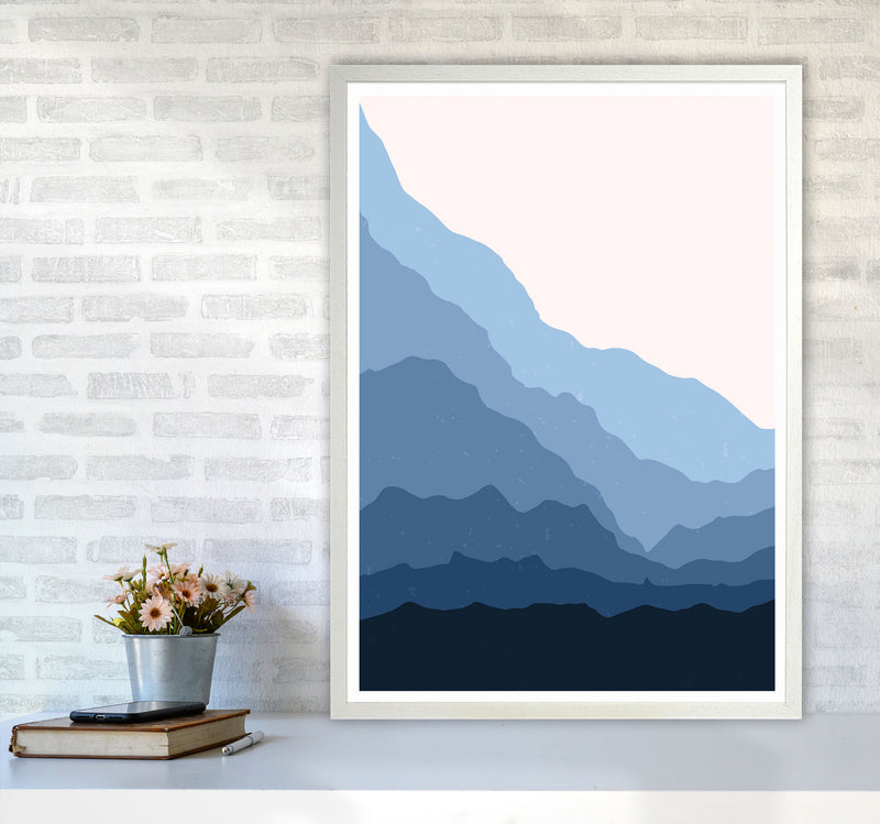 Blue Abstract Mountains Art Print by Jason Stanley A1 Oak Frame