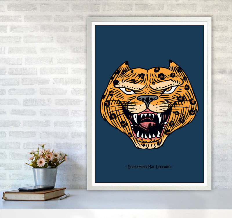 Screaming Mad Leopard Art Print by Jason Stanley A1 Oak Frame