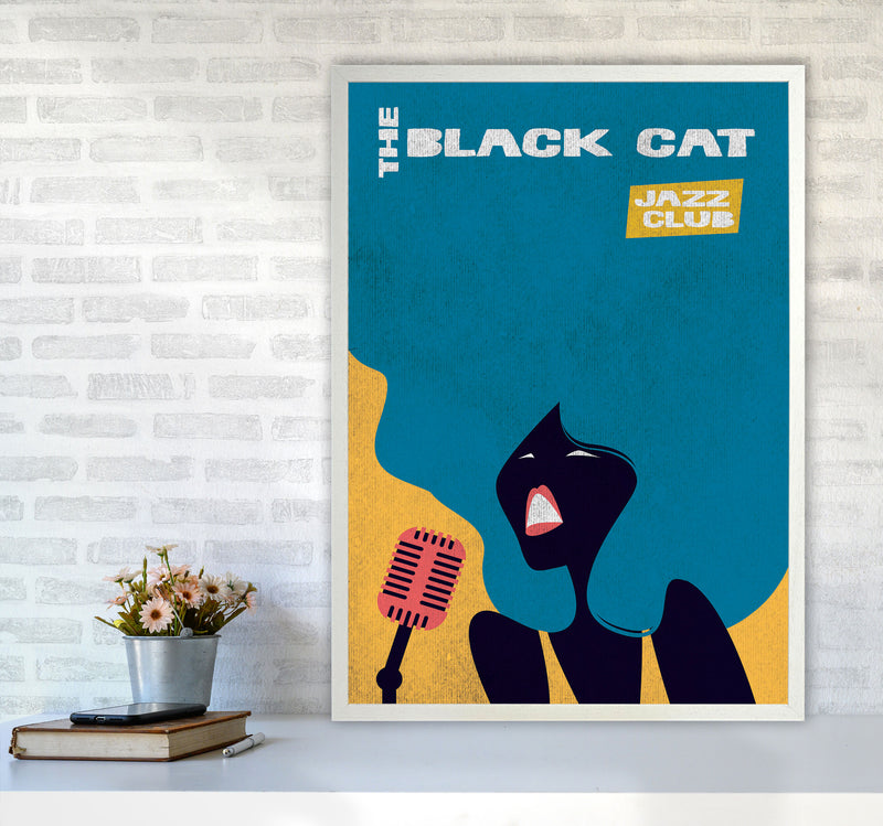 Black Cat Jazz Art Print by Jason Stanley A1 Oak Frame
