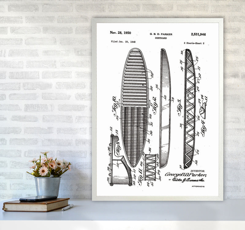 Surfboard Patent Design Art Print by Jason Stanley A1 Oak Frame