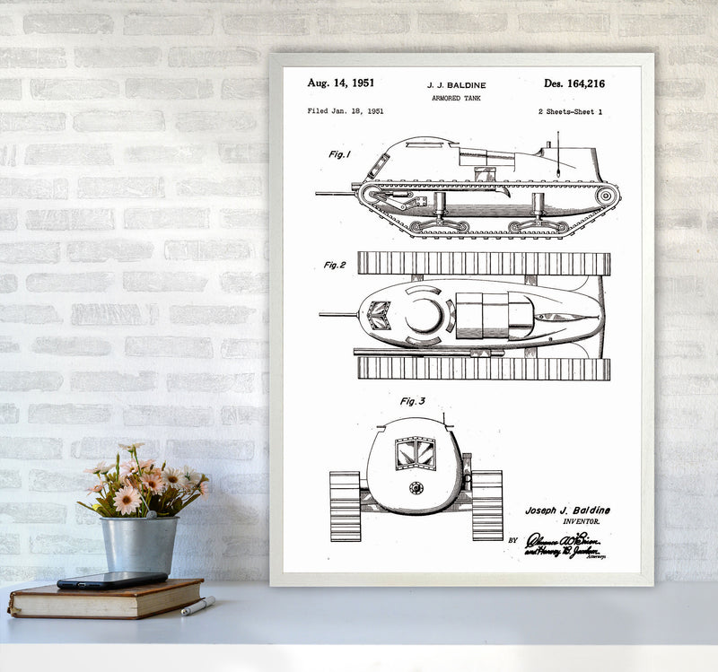 Armored Tank Patent White Art Print by Jason Stanley A1 Oak Frame
