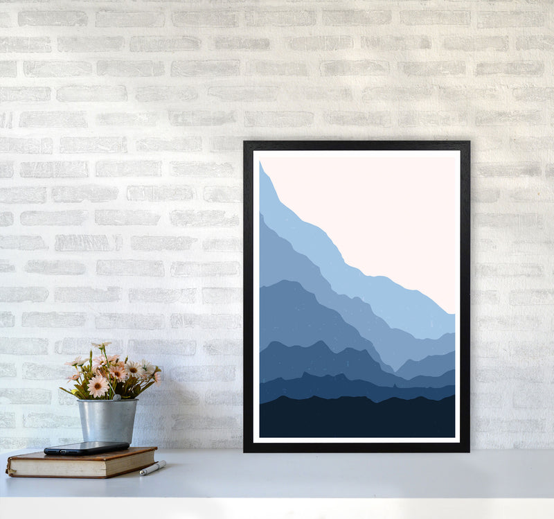Blue Abstract Mountains Art Print by Jason Stanley A2 White Frame