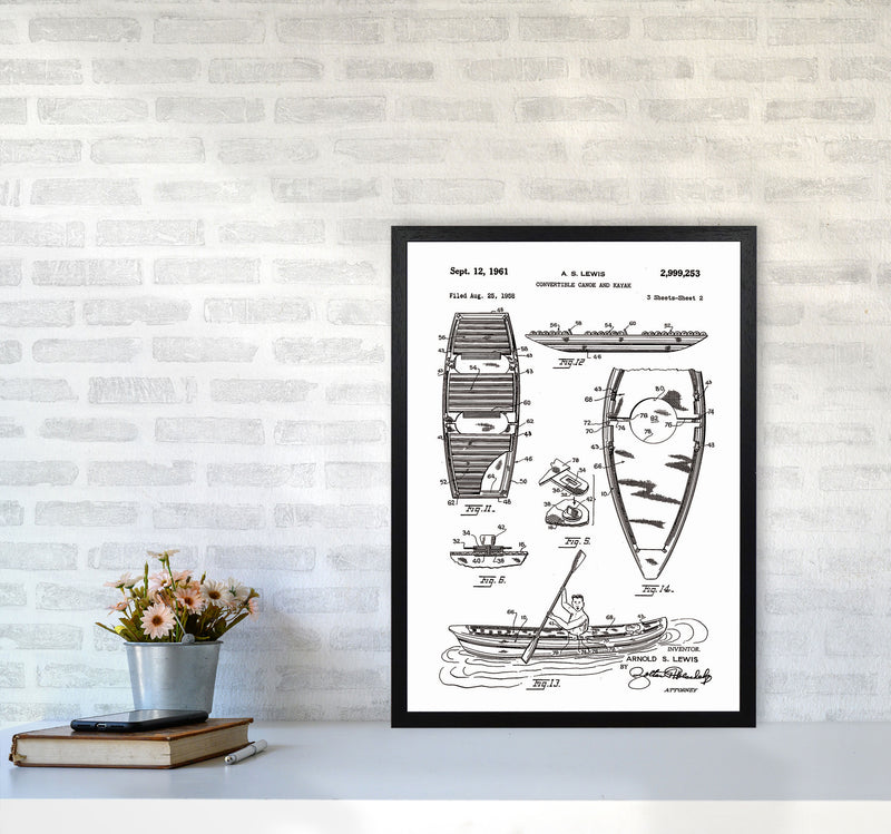 Canoe And Kayak Patent Art Print by Jason Stanley A2 White Frame