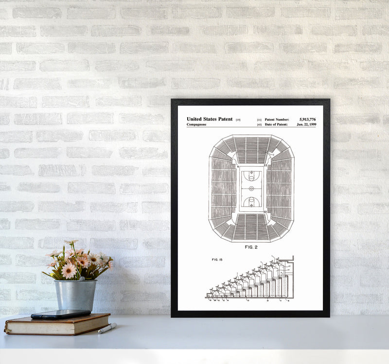 Basketball Court Patent Art Print by Jason Stanley A2 White Frame