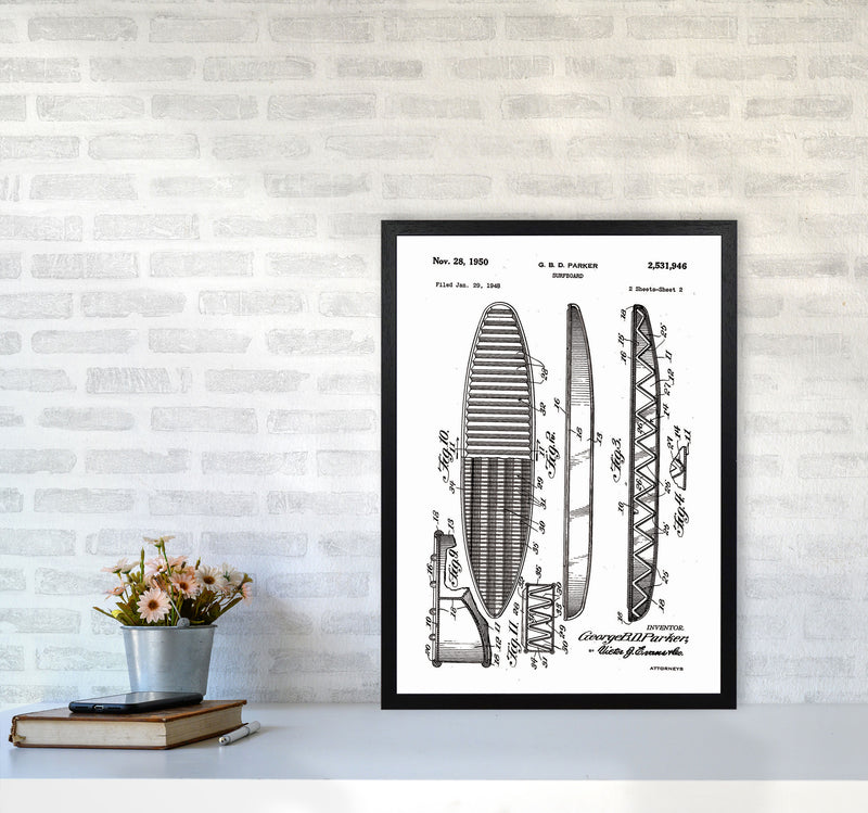 Surfboard Patent Design Art Print by Jason Stanley A2 White Frame