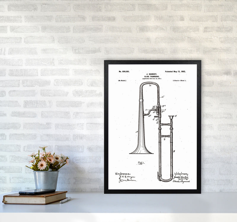 Slide Trombone Patent Art Print by Jason Stanley A2 White Frame