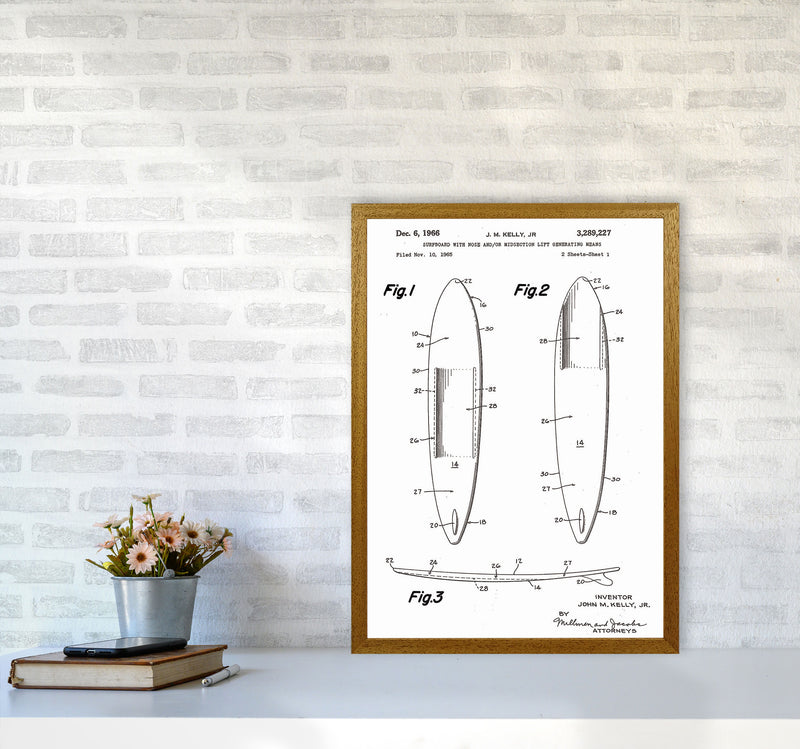 Surfboard Patent White Art Print by Jason Stanley A2 Print Only