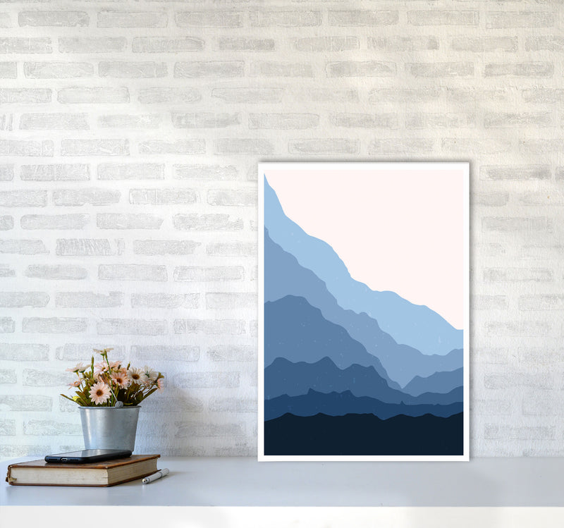 Blue Abstract Mountains Art Print by Jason Stanley A2 Black Frame
