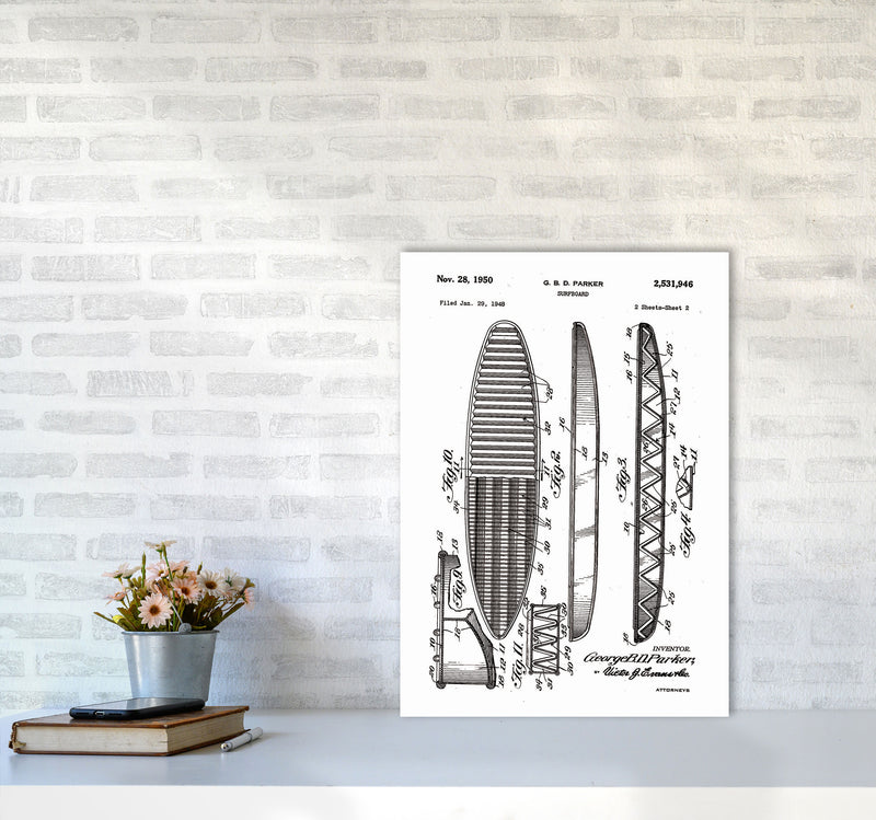 Surfboard Patent Design Art Print by Jason Stanley A2 Black Frame