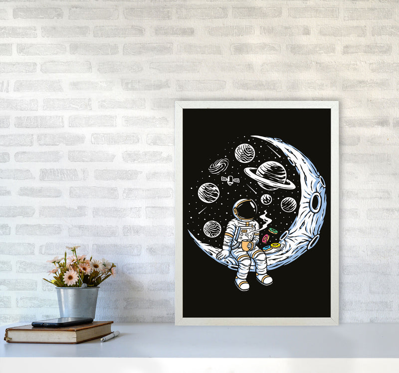 Coffee And Donuts On The Moon Art Print by Jason Stanley A2 Oak Frame